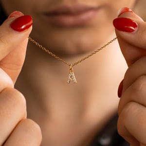 Diamond Initial Necklace, Diamond Letter Pendant Necklace, Minimalist Crystal Necklace, Personalized Necklace, 18k Gold Initial Necklace