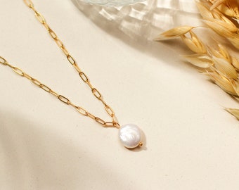 Baroque Pearl Pendant Necklace, Natural Pearl Pendant, Irregular Pearl Necklace, Freshwater Pearl Necklace, Flat Pearl Necklace