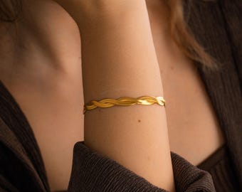 Minimalist Gold Chain Bracelet, Twisted Double Bracelet, Herringbone Bracelet, Snake Chain Bracelet, Simple Bracelet for Women, Gift for Her