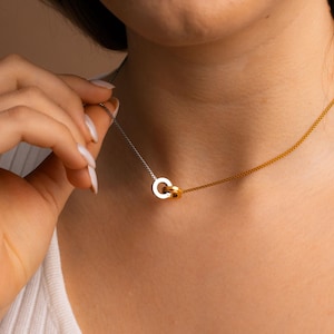 Interlocking Circles Necklace, Linked Pendant Necklace, Mixed Metal Jewelry, Gold and Silver Necklace, Connected Necklace, Eternity Necklace