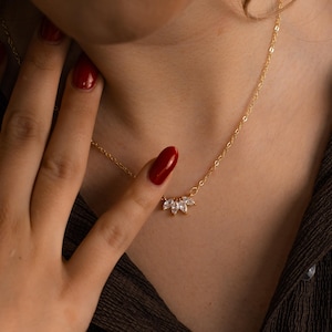 Marquise Diamond Necklace, Multi Diamond Charm Necklace, Flower Necklace, Crystal Necklace, Gold Necklaces for Women, Wedding Necklace