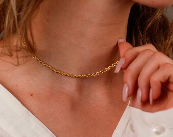 Rope Chain Necklace Twisted Gold Chain Necklace, Gold Braid Necklace 3mm-4mm Minimalist Chain Necklace, Simple Everyday Gold Necklace