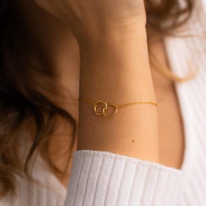 Interlocking Circle Bracelet, Double Circle Bracelet, Gold Karma Bracelet, Infinity Symbol Bracelet, Minimalist Gold Bracelet, Gift For Her