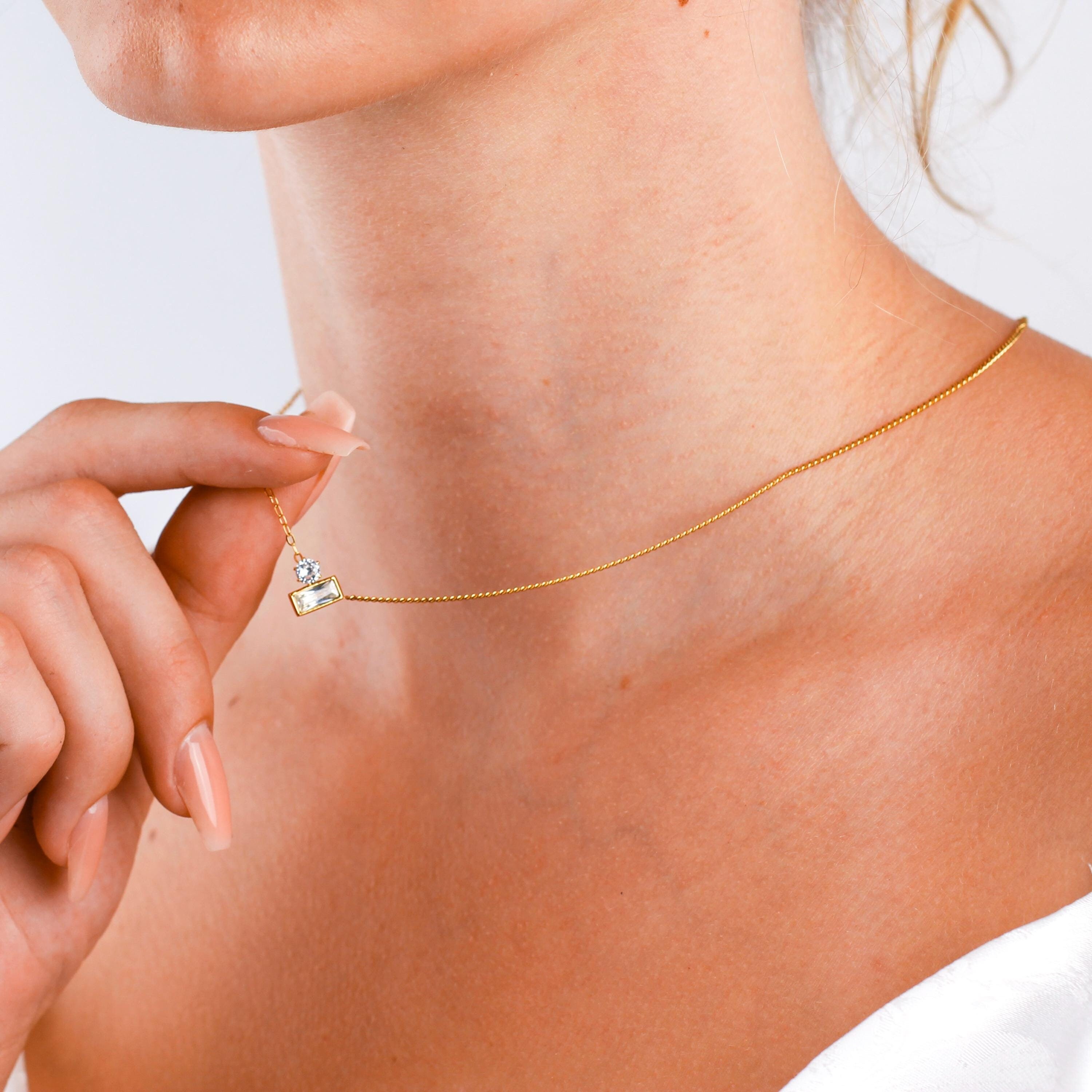 Diamond Pendant Necklace Dainty Double Diamond Pendant Diamond Charm Necklace Two Diamond Necklace Irregular Diamonds Pendant