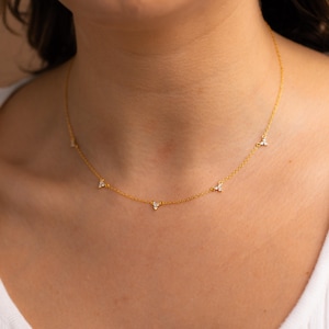 Dainty Diamond Station Necklace, Crystal Necklace, Diamond Charm Necklace, Dainty Layering Necklace, Diamond Chain Necklace, Gift For Her