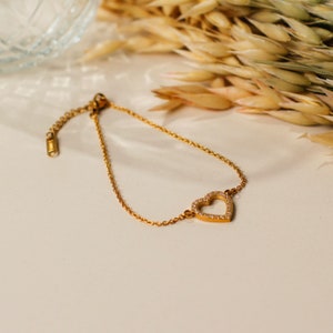 Pave Heart Bracelet, Diamond Heart Bracelet, Gold Bracelet For Women, Love Heart Bracelet, Dainty Bracelet, Gift For Her, Romantic Jewelry image 4