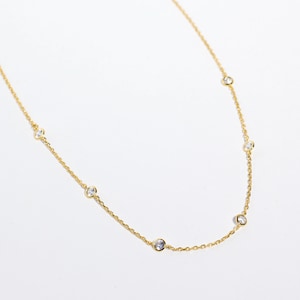 Diamond Chain Necklace, Diamond Station Necklace Chain, Diamonds By The Yard Necklace, Crystal Necklace, Minimalist Gold Necklace