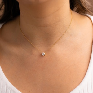 Diamond Solitaire Necklace Dainty Diamond Pendant Necklace, Minimalist Single Diamond Necklace, Round Diamond Bridesmaid Necklace Gift