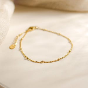 Dainty Gold Chain Bracelet, Satellite Gold Bracelet, Minimalist Gold Beaded Bracelet Chain, Simple Thin Gold Chain Bracelet