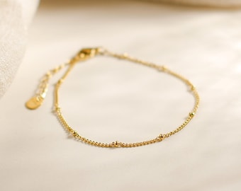 Dainty Gold Chain Bracelet, Satellite Gold Bracelet, Minimalist Gold Beaded Bracelet Chain, Simple Thin Gold Chain Bracelet