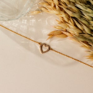 Pave Heart Bracelet, Diamond Heart Bracelet, Gold Bracelet For Women, Love Heart Bracelet, Dainty Bracelet, Gift For Her, Romantic Jewelry image 6