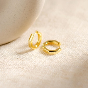 Hexagon Earrings, Hexagon Hoop Earrings, Geometric Earrings, Thick Huggie Earrings, Dainty Gold Hoops, Sterling Silver Earrings, Gold Huggie