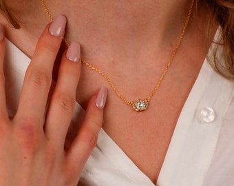 Three Diamond Necklace Triple Marquise Diamond Pendant Necklace, Dainty Diamond Gold Necklace, Small Diamond Bridal Jewelry Gift For Her