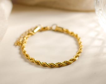 Bracciale a catena in corda d'oro, bracciale a catena in oro intrecciato, bracciale a treccia minimalista, bracciale a intreccio delicato, catena a corda d'oro da 4 mm
