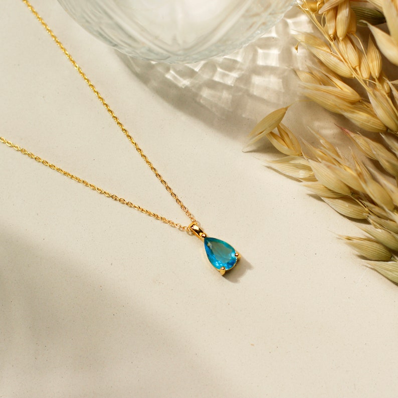 Sapphire Teardrop Pendant Necklace Blue Diamond Necklace, Vintage Style September Birthstone Necklace, Gift For Her image 3