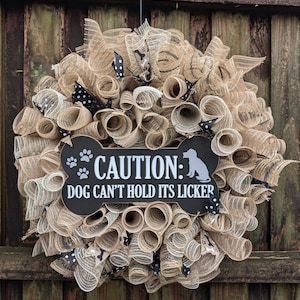 Dog Wreath, Paw Wreath, Handmade Dog Wreath, Animal Wreath Decor, Funny Front Door Decor, Dog Lovers Gift, Polka Dot, Pet Themed Wreath, 24&quot;