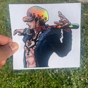 Anime  sticker Trafalgar D. Water Law one piece Decal Holographic Weatherproof UV-Resistant Car Laptop Decal Sticker