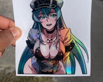Anime  sticker es death aka me ga kill Decal Holographic Weatherproof UV-Resistant Car Laptop Decal Sticker