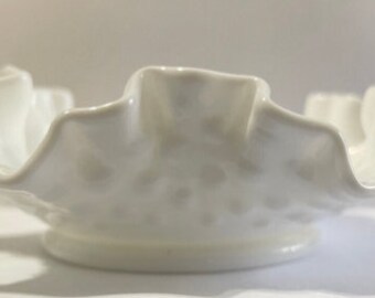 Vintage Fenton Hobnail Milk Glass Double Crimped 6" Sm Bon Bon Bowl Round #3926/Discontinued