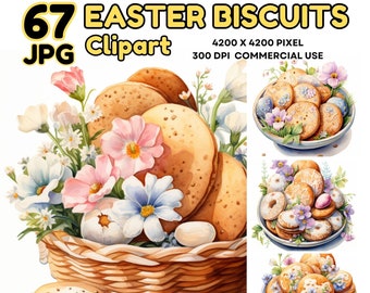 Aquarel clipartset paaskoekjes: lentebloemen (digitale download)