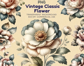 Vintage Floral PNG Collection: Botanical Art Illustrations (Digital Download)