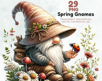 Whimsical Spring Gnome, Garden Clipart, Enchanted Spring Gnome, Gnomes Sublimation Designs, Festive Gnomes, Easter and Spring Gnome clipart