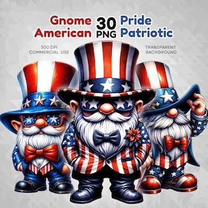 Gnome patriotique PNG Clipart, Clipart 4 juillet, drapeau américain PNG, jour de l'indépendance des Etats-Unis, fierté américaine, gnome américain, drapeau américain des Etats-Unis