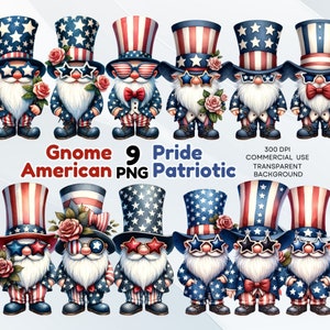 Gnome patriotique PNG Clipart, Clipart 4 juillet, drapeau américain PNG, jour de l'indépendance, fierté américaine, gnome américain, drapeau américain des Etats-Unis
