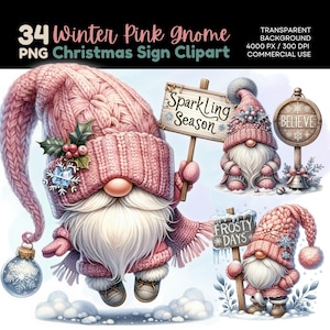 Winter-Gartenliebe-Weihnachtsmann-Zeichen-Clipart, Feiertags-Zwerg-Kunst, festliche Zwergen-Niedlichkeits-Entwurf, Winterurlaub-rosa-Wichtel