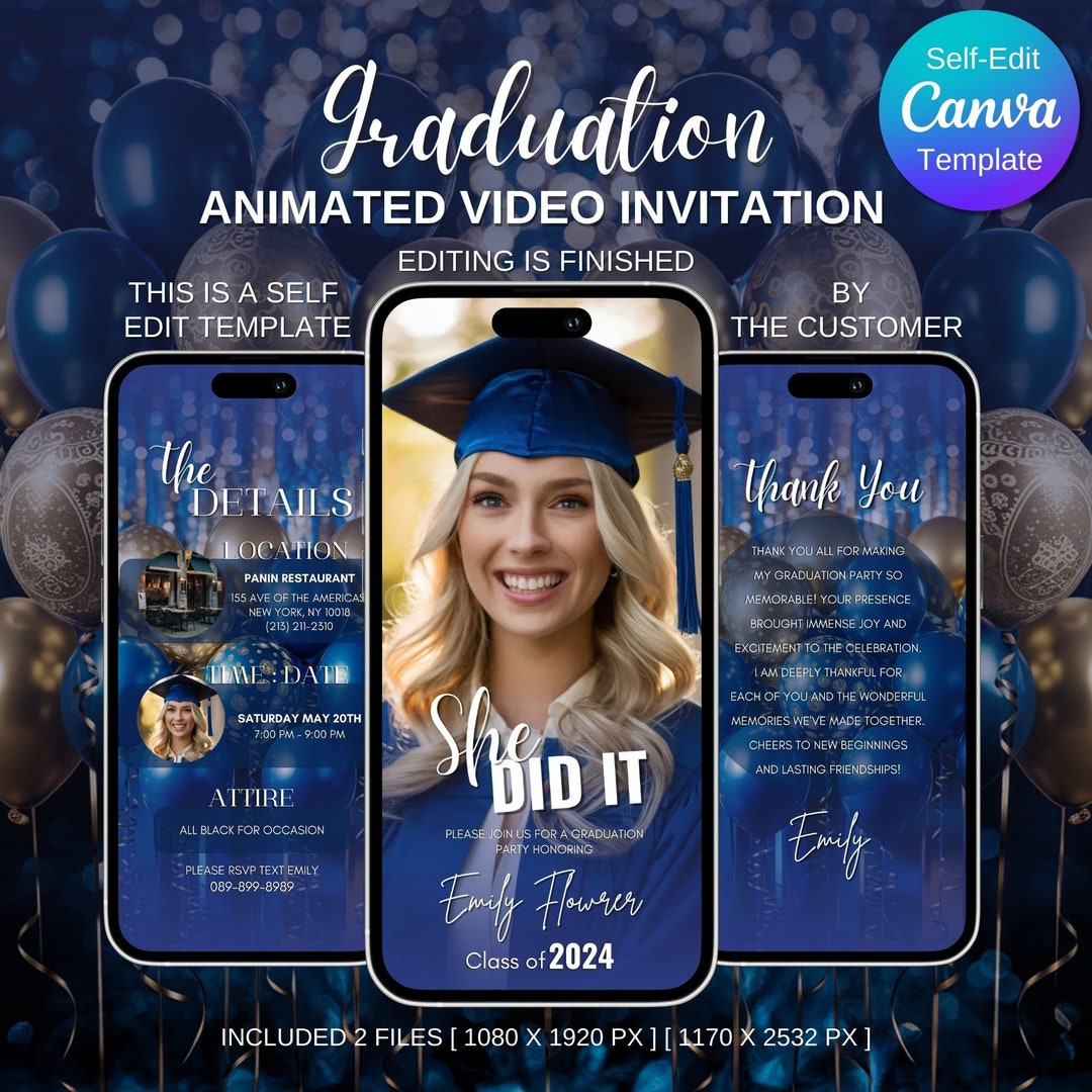 Animated Graduation Party Invitation: Canva Template (digital Download ...
