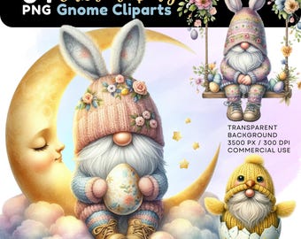 Easter Gnome Clipart: Bunny Ears, Pastel PNG (Digital Download)