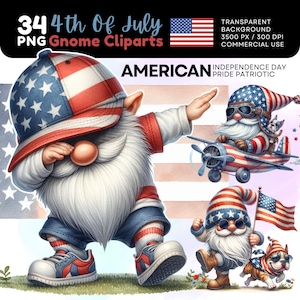 4 juillet Gnome Clipart PNG, lot de Sublimation nain patriotique, fête de l'indépendance Clip Art, gnomes drapeau des Etats-Unis pour l'artisanat, clipart gnome des Etats-Unis