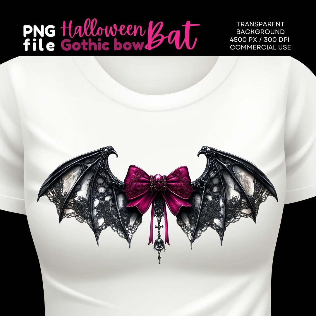 Gothic Bat Halloween Bow PNG: Spooky Coquette Clip Art (digital ...