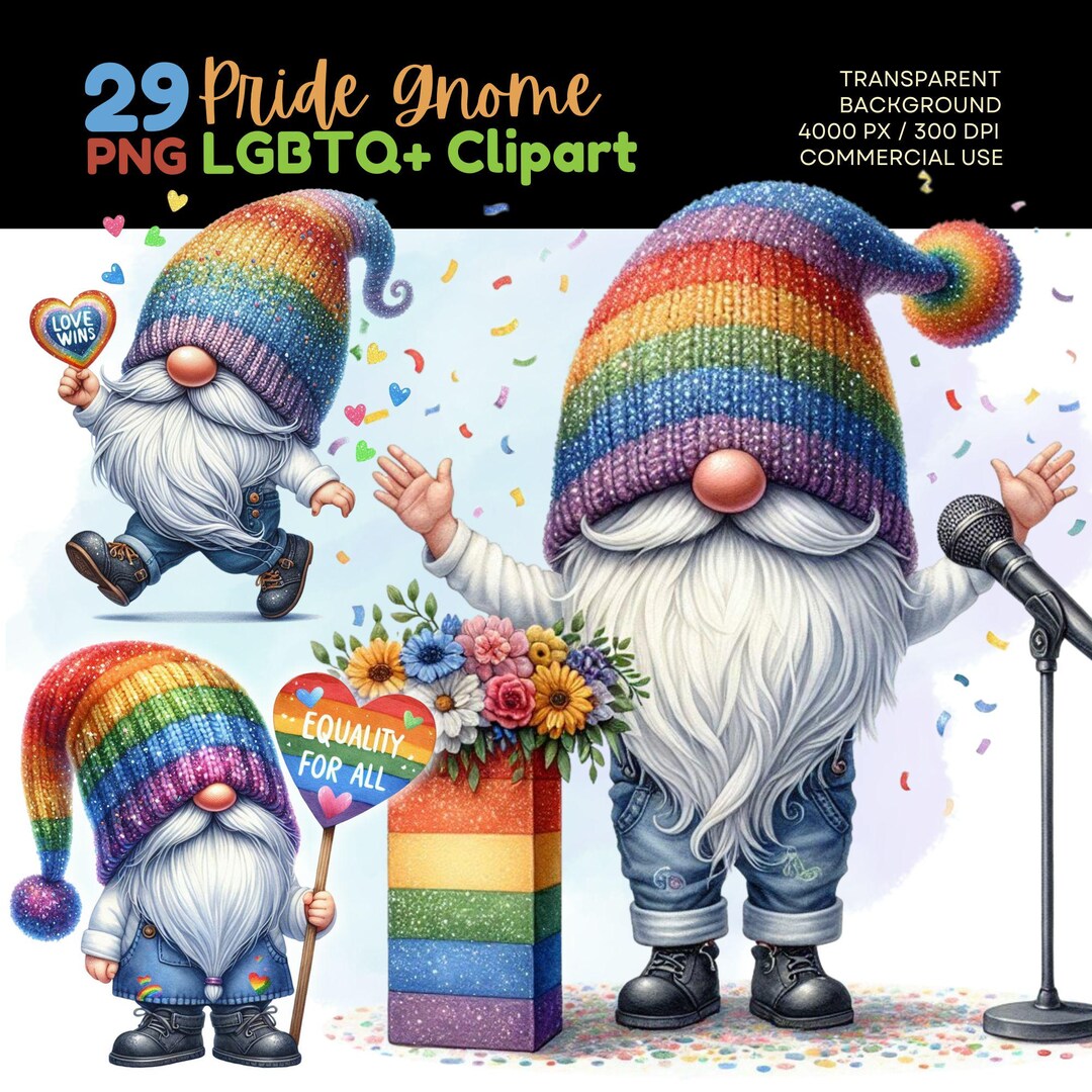 LGBTQ+ Gnomee Clipart Bundle, Pride Loverly Gnome PNG, Rainbow Hat Gnome Artful, LGBTQ Gnomes Cuteness Graphics, Pride Gnome Clipart Artful - Etsy UK
