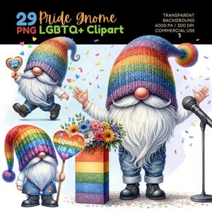 Pacote de clipart de gnomo LGBTQ+, Gnomo adorável do orgulho PNG, Gnomo de chapéu de arco-íris artístico, Gráficos de fofura de gnomos LGBTQ, Clipart de gnomo do orgulho artístico