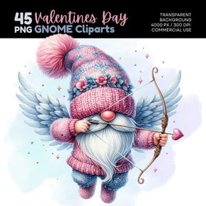 Gnomo de San Valentín Clipart, Gnomo adorable de San Valentín Clipart, Gnomo caprichoso de San Valentín ingenioso, gnomos lindos de San Valentín