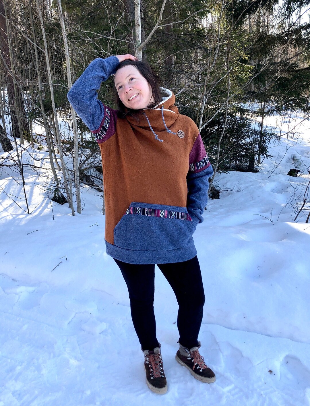 Buy Womens Oversized Hoodie Boiled Wool Gold-jeansblue Boho