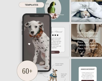 Modelos para Instagram de animais de estimação: Kit de mídia social para veterinária e pet shop (Canva e fotos de banco de imagens incluídas)