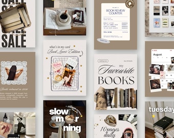 Publicaciones de Bookstagram en tonos beige, plantillas de libros para Instagram, publicaciones acogedoras para lectores en iOS, amante de los libros, publicaciones de reseñas de libros en Canva, club de lectura neutral