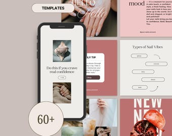 Nail Artist Instagram Templates: Social Media Kit (Canva, Digital Download)
