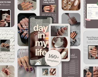 160 Nail Artist Instagram Story Vorlagen, Nail Tech Canva Vorlagen, Maniküre Business Branding Kit, Beauty Salon Social Media Pack