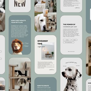 May include: A pet care themed collage featuring images of dogs and cats. Text includes "Smart Feeding", "Giveaway Time", and "Don't Neglect Your Space". The images promote pet care and well-being.