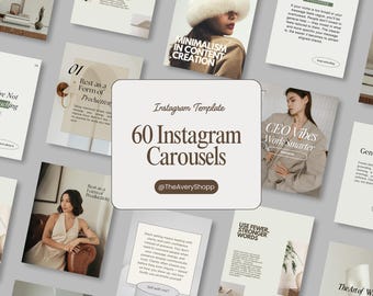 Instagram Carousel Templates: Neutral Design, Social Media Marketing (Canva, Digital Download, 60 Slides)