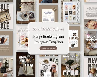 Paquete de plantillas de Canva para Bookstagram e Instagram en tonos beige, publicaciones e historias para bloggers de libros, diario de lectura, contenido para reseñas de libros, estética neutra.