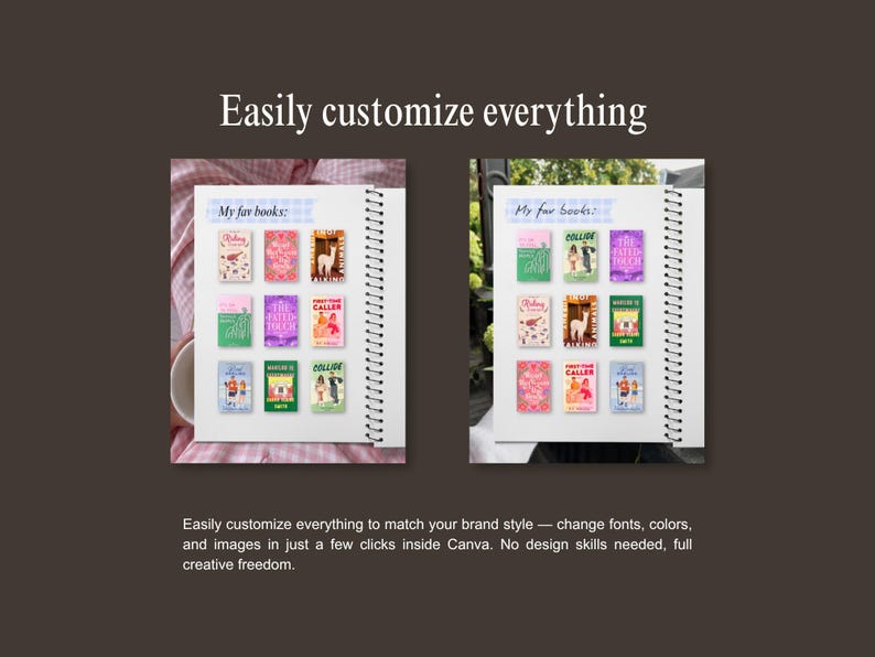 Puede incluir: Dos cuadernos de espiral con el texto My fav books en la parte superior y una cuadr&iacute;cula de nueve pegatinas rectangulares de portadas de libros. Las pegatinas muestran varias ilustraciones y t&iacute;tulos como Collide, The Fated Touch y First Time Caller.