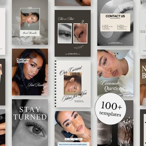 Virala Instagram-mallar för Lash Tech, inlägg på sociala medier för fransartister, Canva-mallar för fransförlängningar, skönhetsföretag, inlägg om fransar