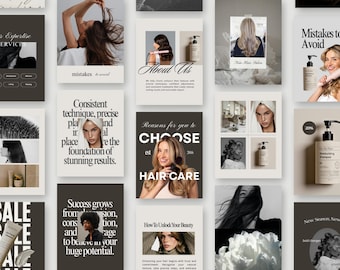 260 Hair Stylist Instagram Templates, Hair Salon Posts, Stories, Beauty Social Media Kit, Hairdresser Content Pack, Salon Branding