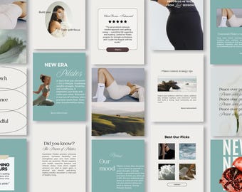 Pilates Instagram Post Templates: Fitness & Wellness Social Media Kit (Canva, 40 Posts)