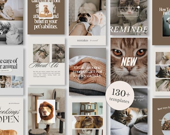 Beige Pet Posts Veterinary Instagram Templates Canva Bundle, Vet Clinic Social Media Kit, Pet Care Posts, Animal Hospital Branding