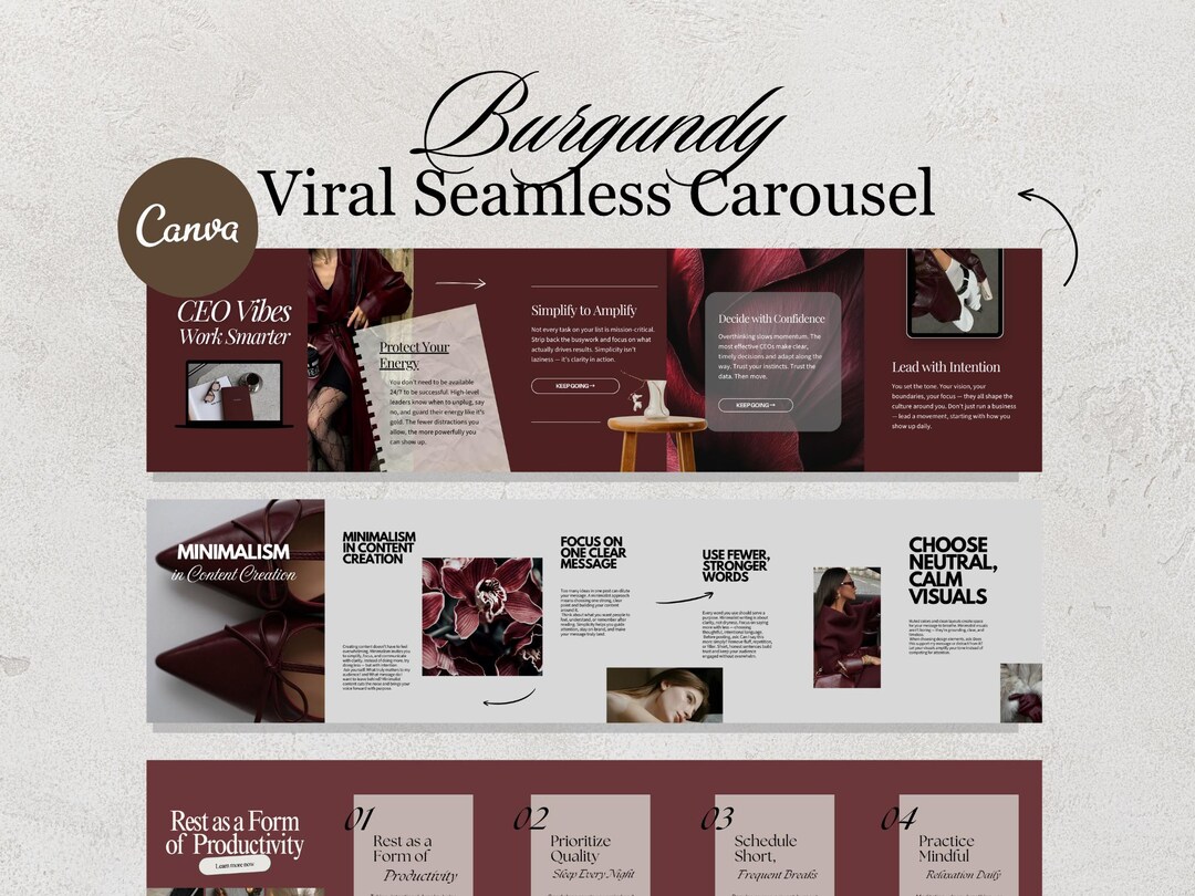 Burgundy Instagram Carousel Templates, Seamless Canva Posts, Modern ...